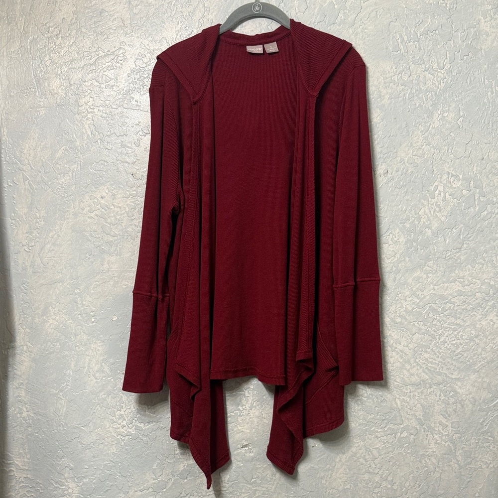 Chico's Zenergy Sz 3  Deep Cranberry/Wine Open Waterfall Front Cardigan w/hood